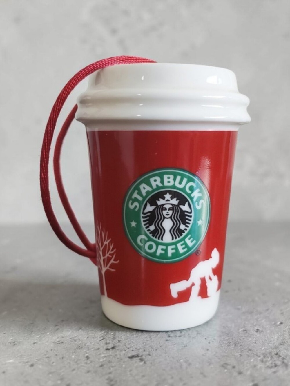 Starbucks 2006 Vintage Ceramic Holiday Red Cup Christmas Ornament Winter Fun